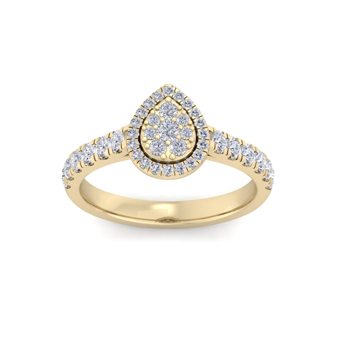 Pear ring in yellow gold with white diamonds of 0.63 ct in weight