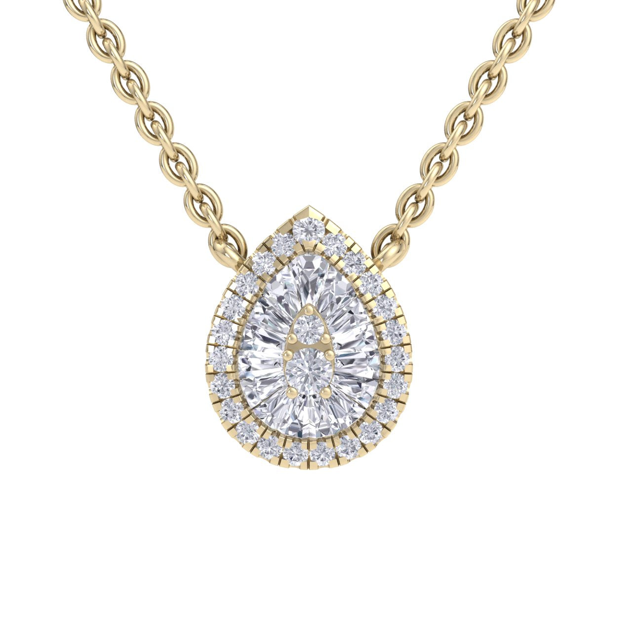 Pear shaped necklace in yellow gold with white diamonds of 0.28 ct in weight - HER DIAMONDS®