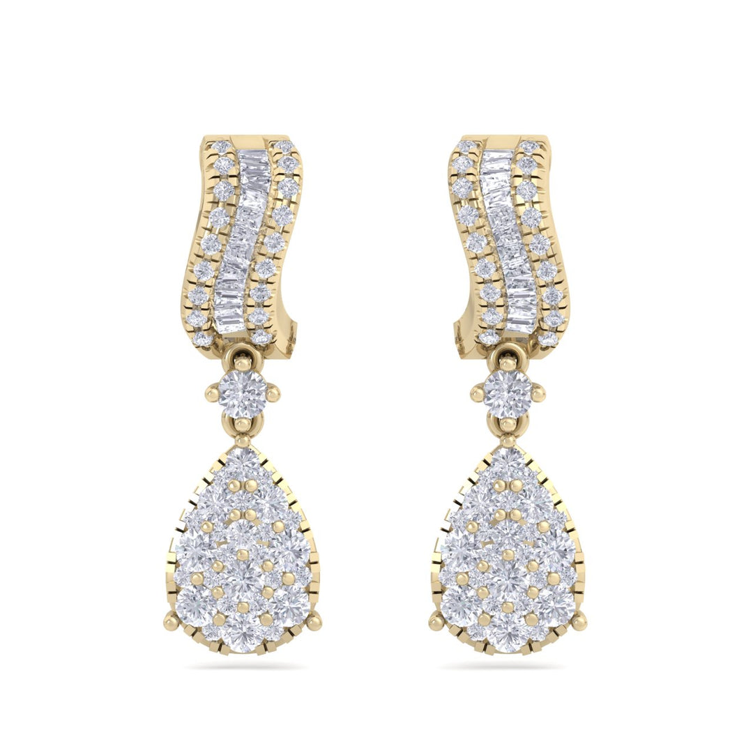 Pear drop earrings in yellow gold with white diamonds of 1.43 ct in weight - HER DIAMONDS®