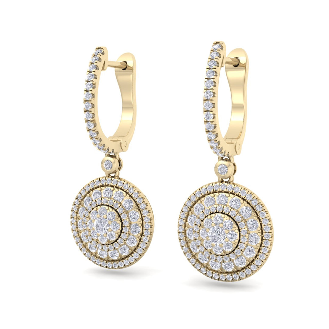Round drop earrings in yellow gold with white diamonds of 1.45 ct in weight - HER DIAMONDS®
