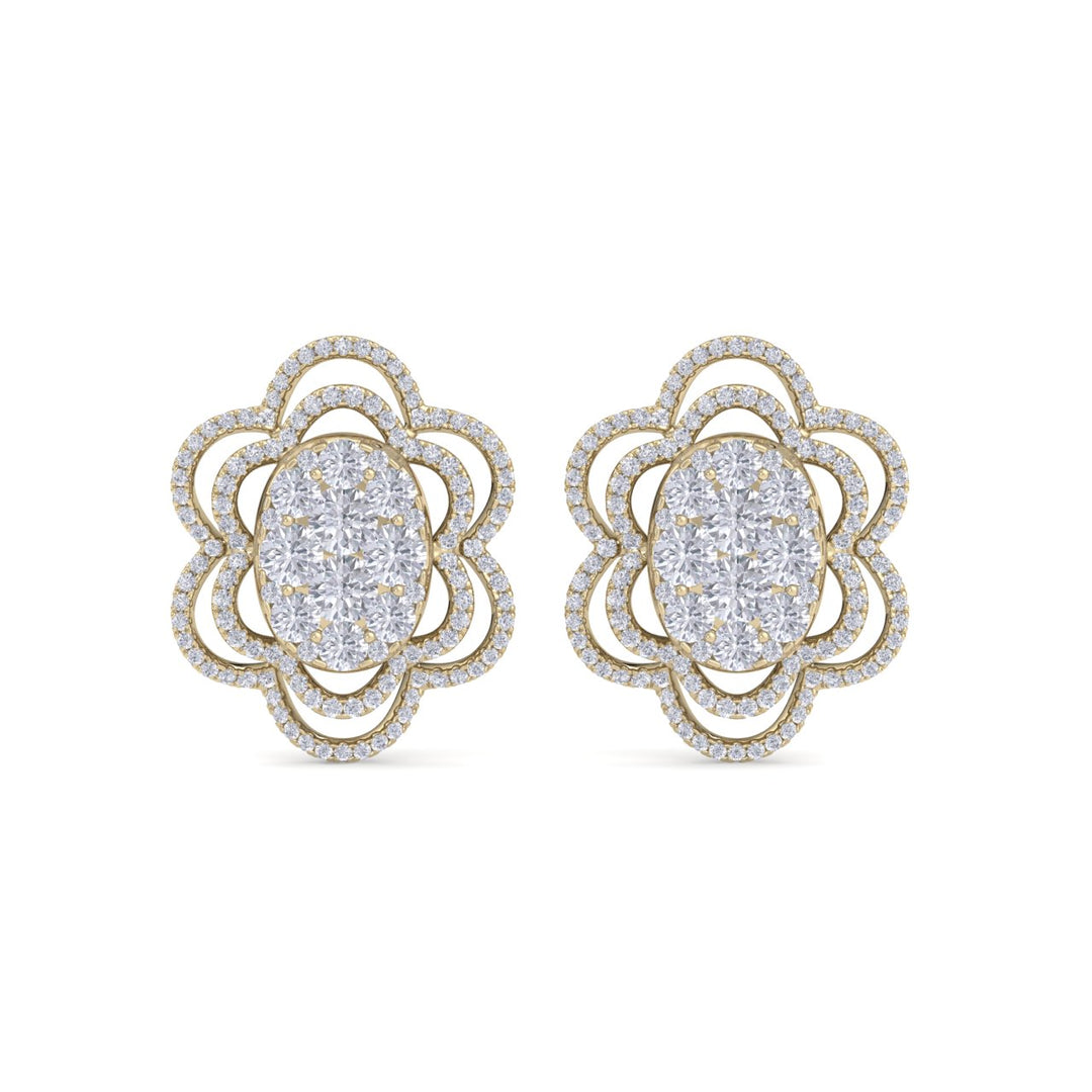 Flower-shaped earrings in yellow gold with white diamonds of 2.67 ct in weight - HER DIAMONDS®