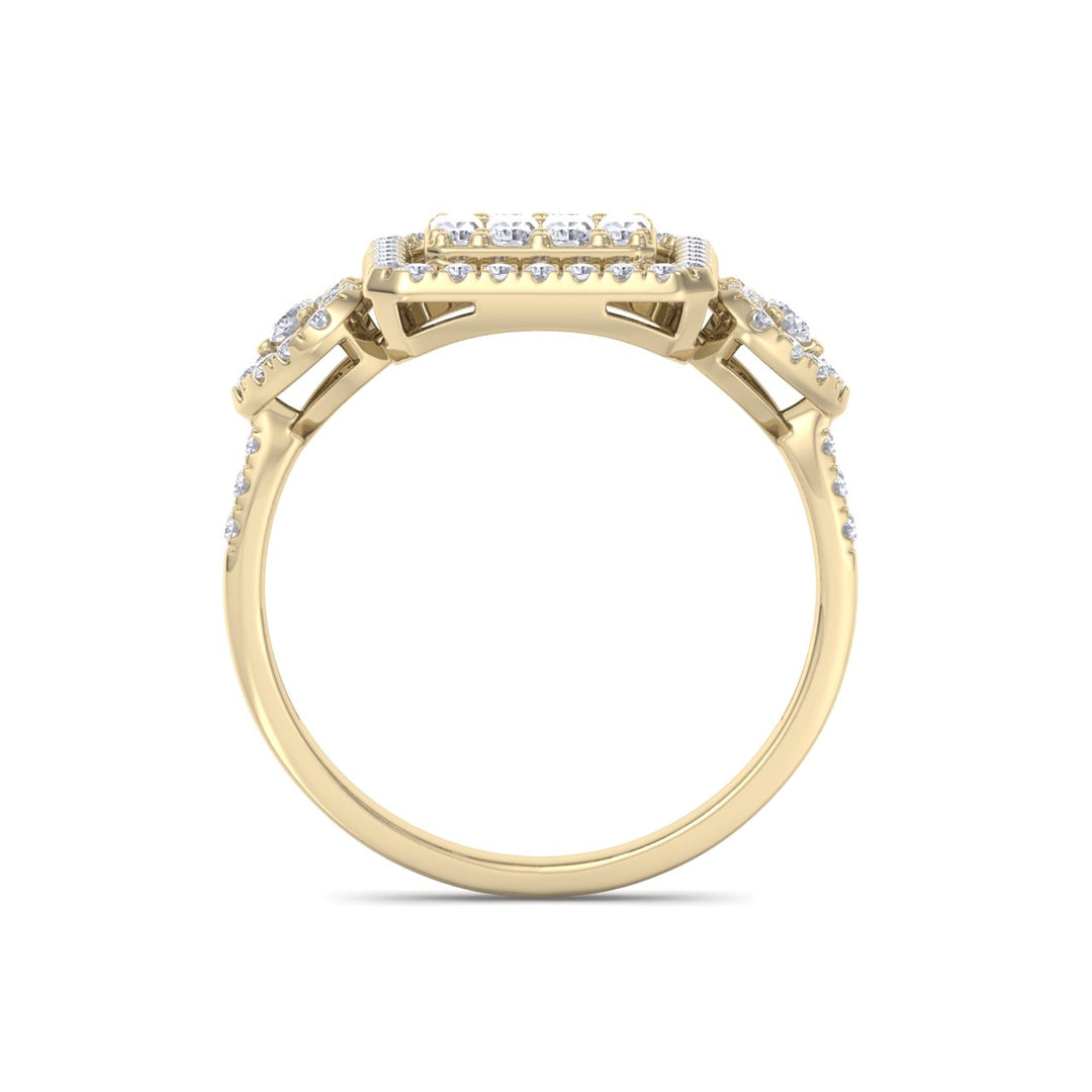 Square ring with hearts in yellow gold with white diamonds of 0.50 ct in weight