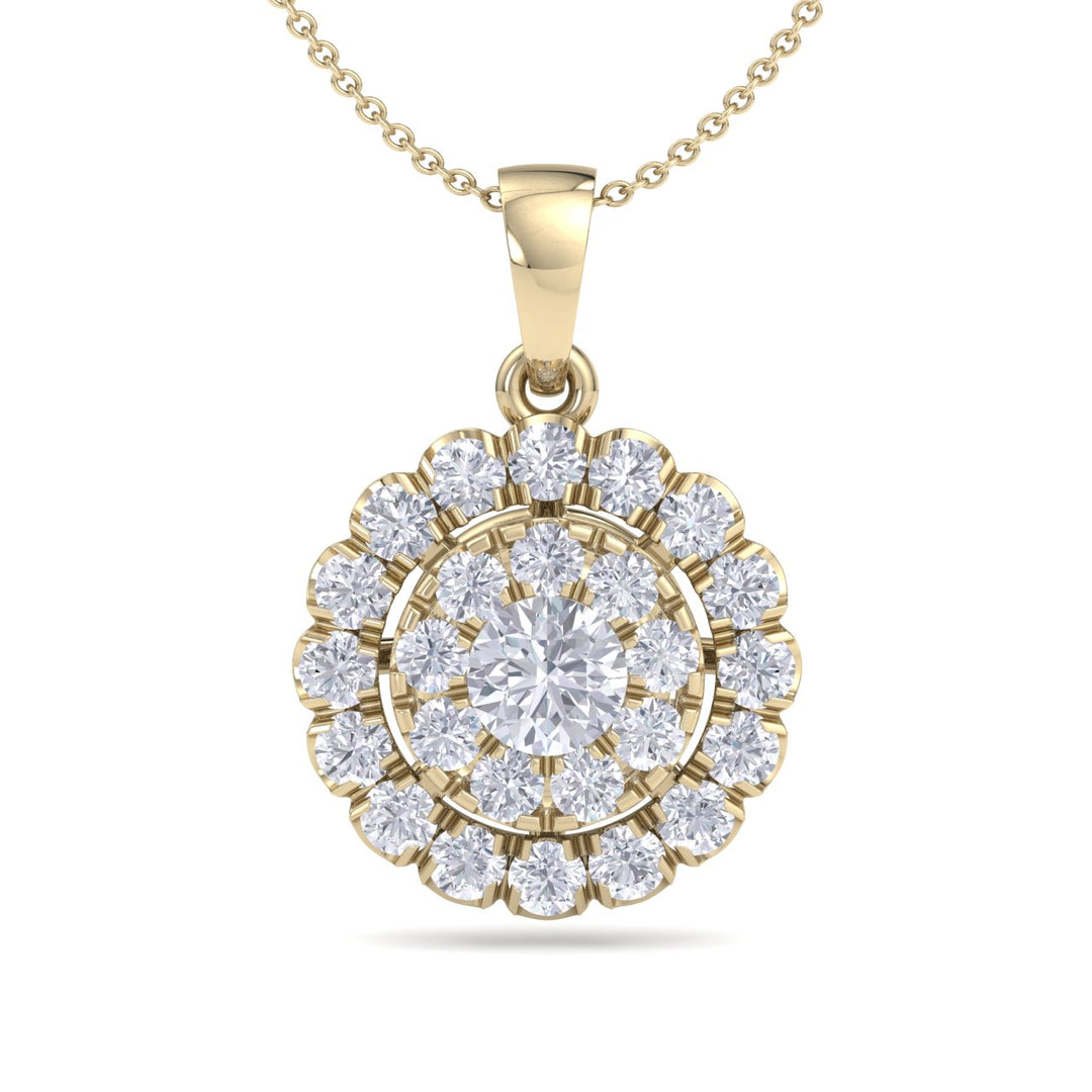 Round pendant necklace in yellow gold with white diamonds of 0.71 ct in weight - HER DIAMONDS®