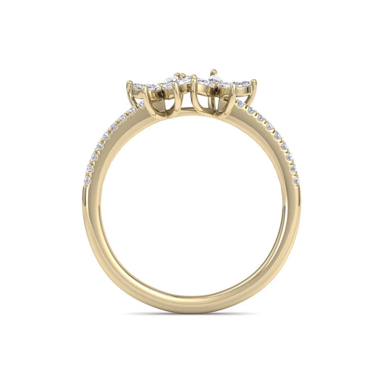 Two of a kind flower ring in yellow gold with white diamonds of 0.70 ct in weight