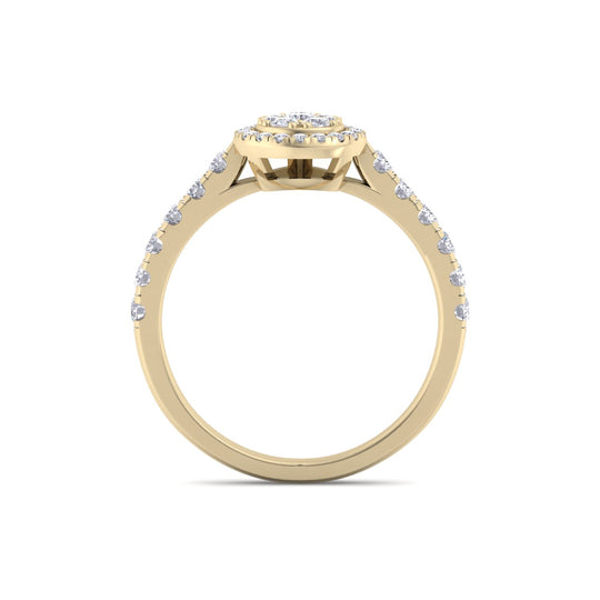 Pear ring in yellow gold with white diamonds of 0.63 ct in weight