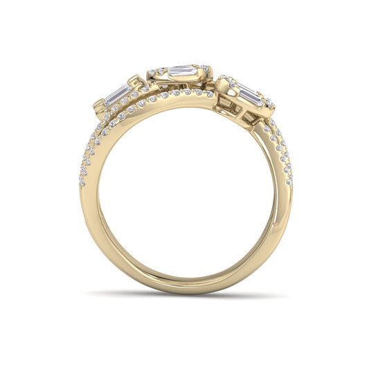 Multi-band ring in yellow gold with white diamonds of 1.49 ct in weight