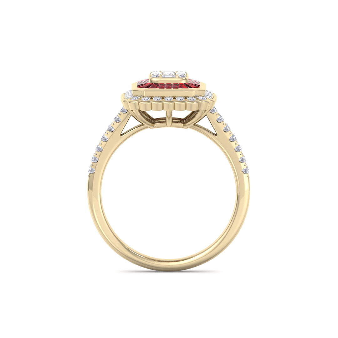Medium square ring in rose gold with white diamonds of 0.79 ct in weight