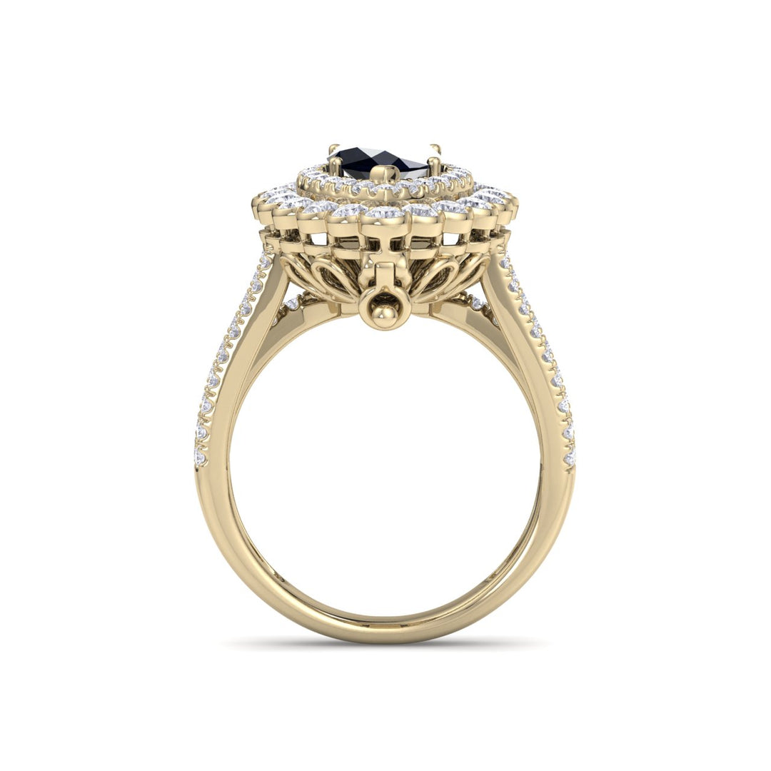 Marquise shaped ring and pendant in yellow gold with sapphire and white diamonds of 1.78 ct in weight - HER DIAMONDS®