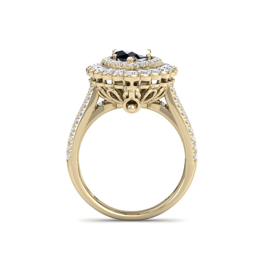 Marquise shaped ring and pendant in yellow gold with sapphire and white diamonds of 1.78 ct in weight - HER DIAMONDS®