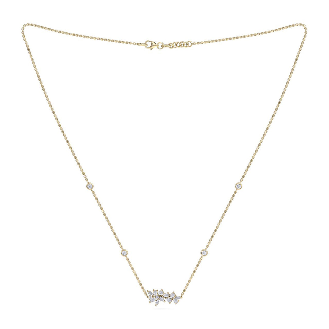Flower shape necklace in yellow gold with white diamonds of 0.60 ct in weight - HER DIAMONDS®