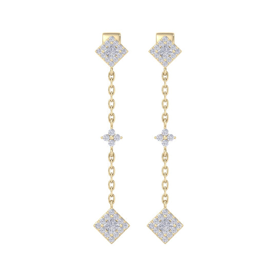 Drop earrings in yellow gold with white diamonds of 0.53 ct in weight