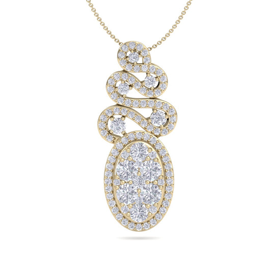 Long oval shaped pendant necklace in rose gold with white diamonds of 1.34 ct in weight - HER DIAMONDS®