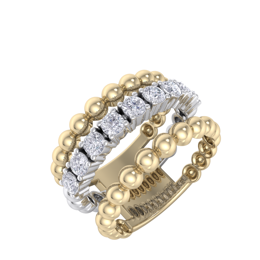 Multi-band ring in yellow gold with white diamonds of 0.81 ct in weight