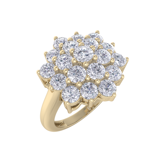 Flower ring in yellow gold with white diamonds of 1.99 ct in weight
