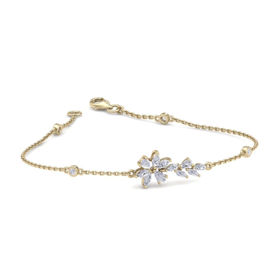 Flower bracelet in yellow gold with white diamonds of 0.97 ct in weight - HER DIAMONDS®