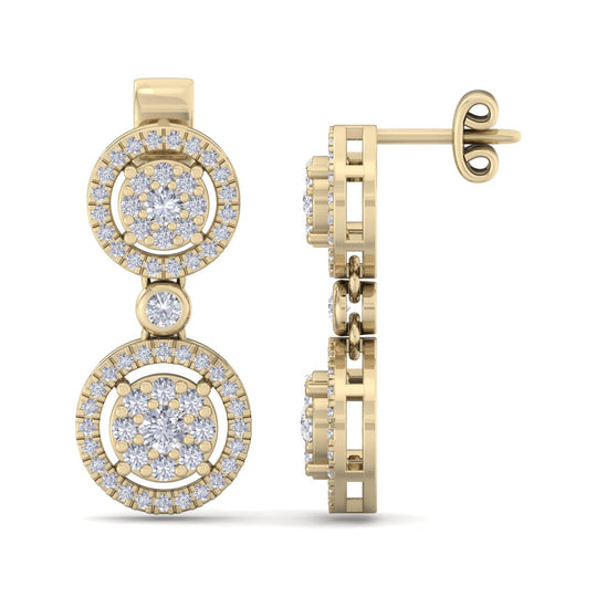 Elegant round drop earrings in yellow gold with white diamonds of 1.24 ct in weight - HER DIAMONDS®