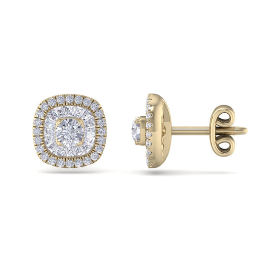 Square halo stud earrings in rose gold with white diamonds of 0.50 ct in weight