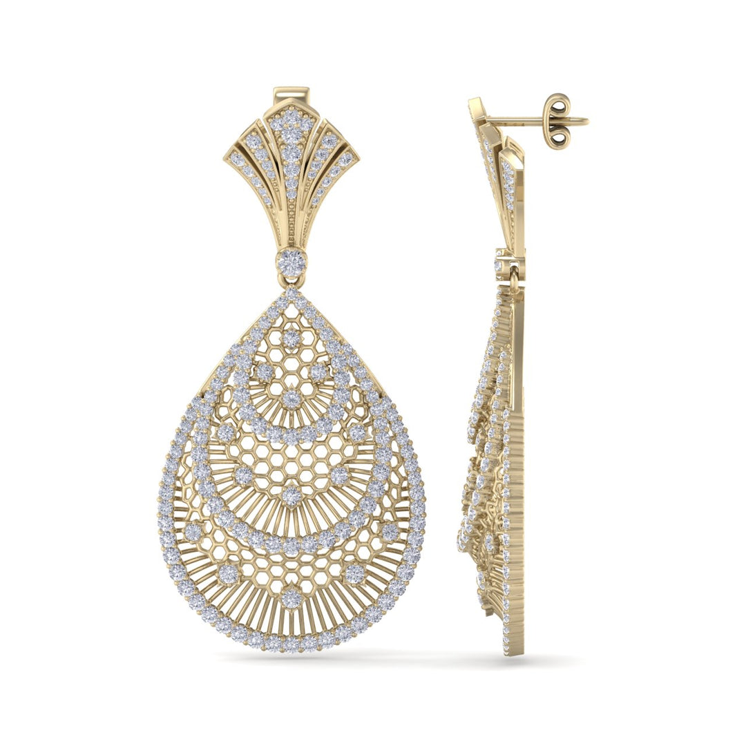 Chandelier earrings in rose gold with white diamonds of 3.22 ct in weight