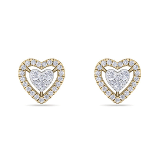 Heart stud earrings in yellow gold with white diamonds of 0.93 ct in weight - HER DIAMONDS®