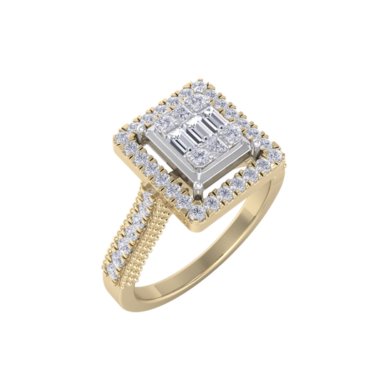 Square ring in yellow gold with white diamonds of 0.44 ct in weight