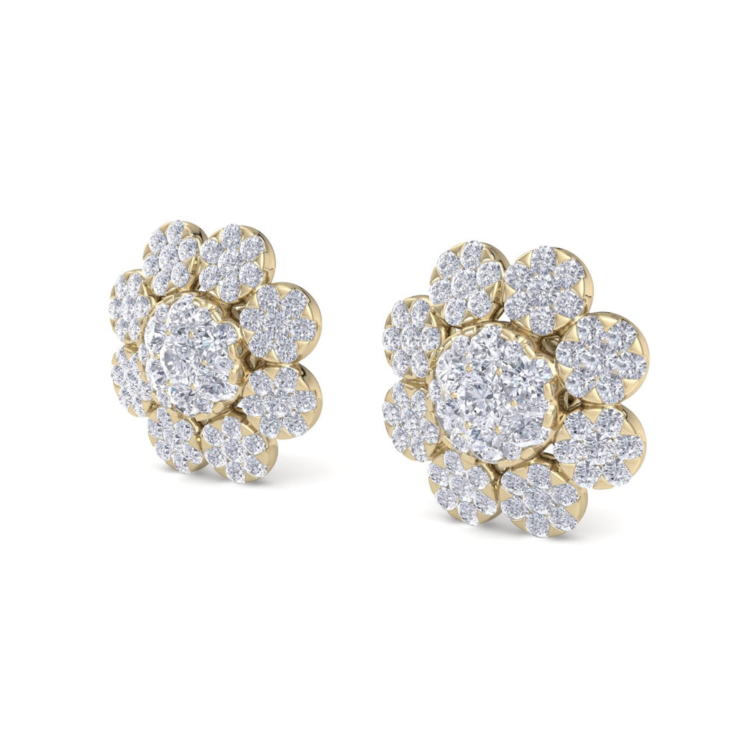 Flower-shaped earrings in yellow gold with white diamonds of 3.02 ct in weight - HER DIAMONDS®