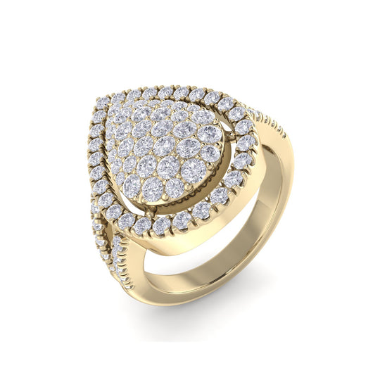 Statement ring with pear shape in yellow gold with white diamonds of 1.05 ct in weight