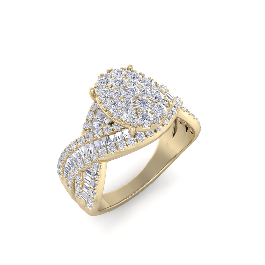 Oval ring in yellow gold with white diamonds of 1.18 ct in weight