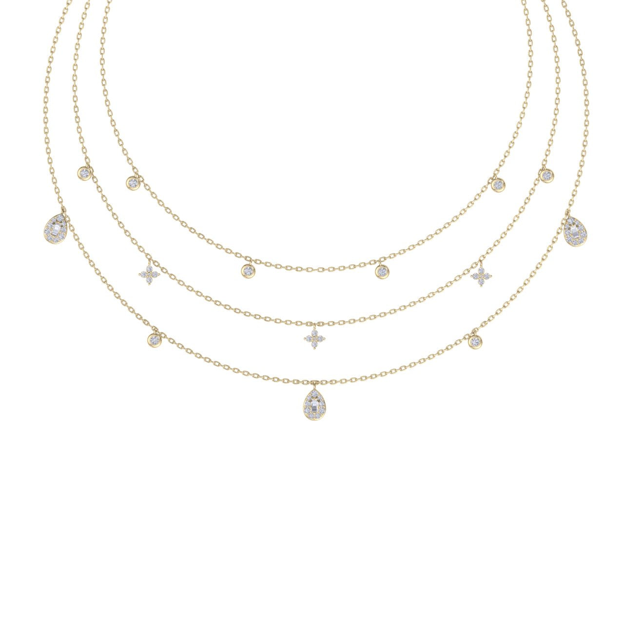 Multi-strand necklace in yellow gold with white diamonds of 0.82 ct in weight - HER DIAMONDS®