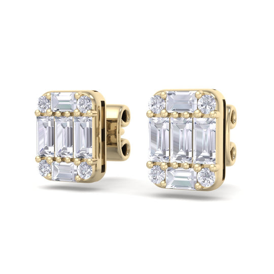 Baguette square earrings in yellow gold with white diamonds of 0.87 ct in weight