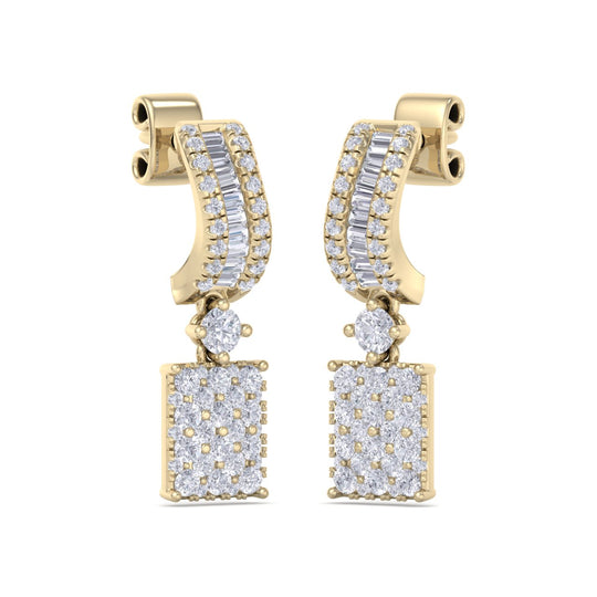 Drop earrings in yellow gold with white diamonds of 0.96 ct in weight