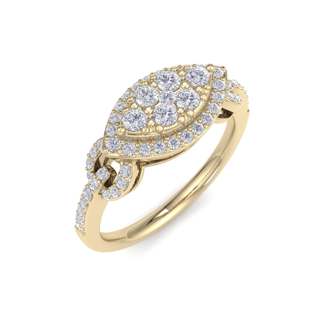 Marquise shaped ring in yellow gold with white diamonds of 0.53 ct in weight