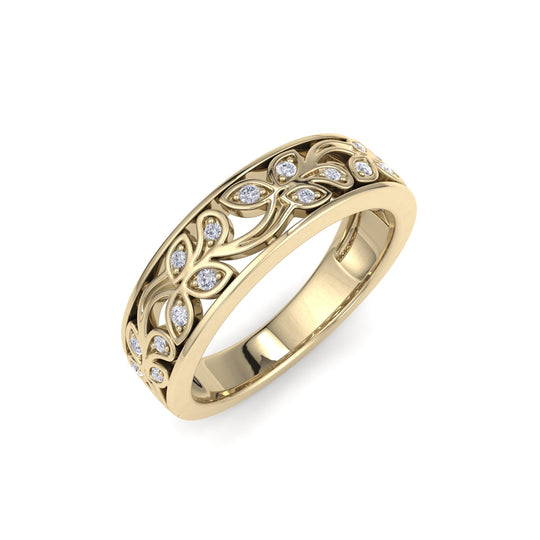 Ring with leaf pattern in rose gold with white diamonds of 0.13 ct in weight