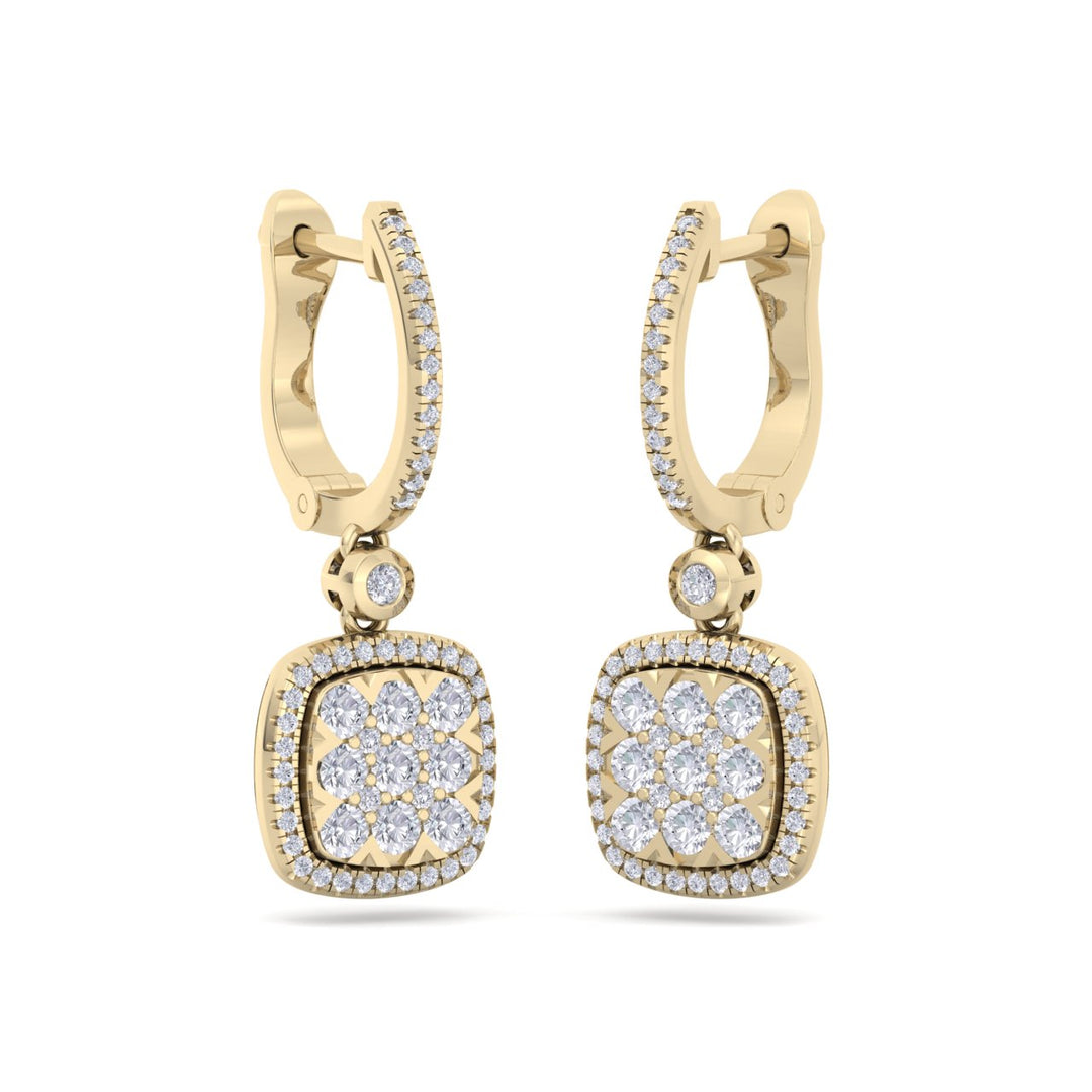 Square drop earrings in rose gold with white diamonds of 1.11 ct in weight - HER DIAMONDS®