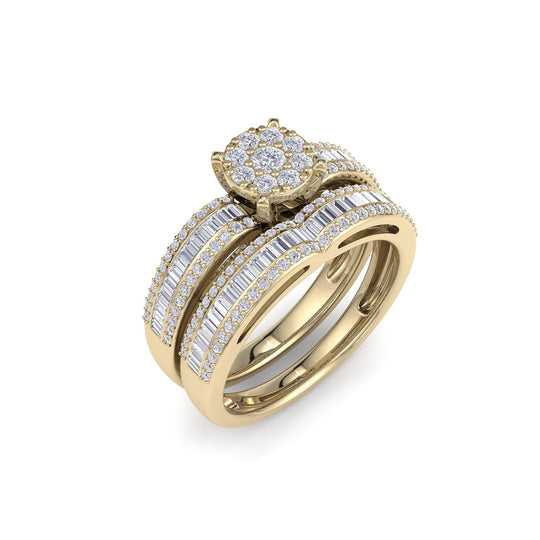 Bridal ring set in yellow gold with white diamonds of 0.86 ct in weight