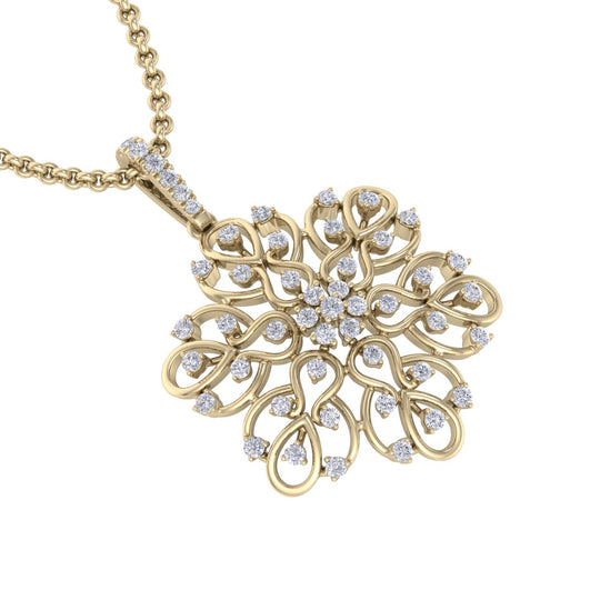 Flower pendant in yellow gold with white diamonds of 1.02 ct in weight