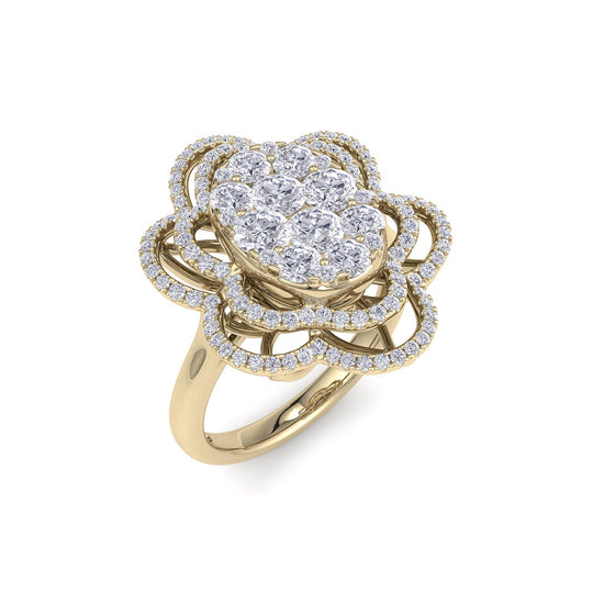 Oval flower shape ring in yellow gold with white diamonds of 1.43 ct in weight