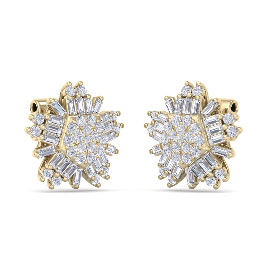 Snowflake earrings in yellow gold with white diamonds of 0.83 ct in weight