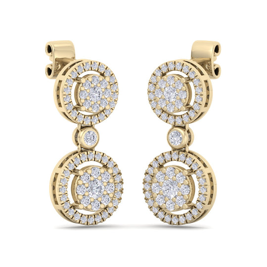 Elegant round drop earrings in yellow gold with white diamonds of 1.24 ct in weight - HER DIAMONDS®