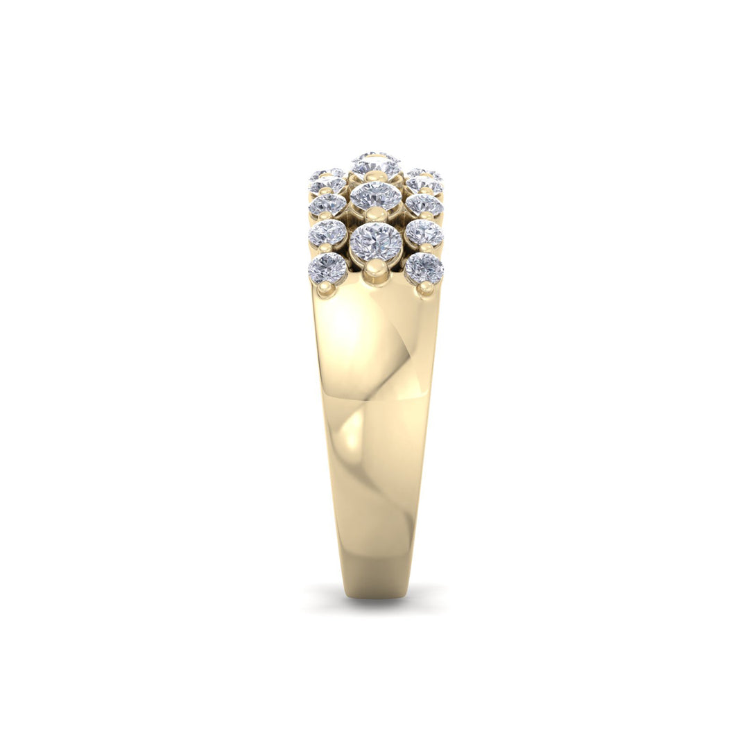 Three row ring in white gold with white diamonds of 0.81 ct in weight