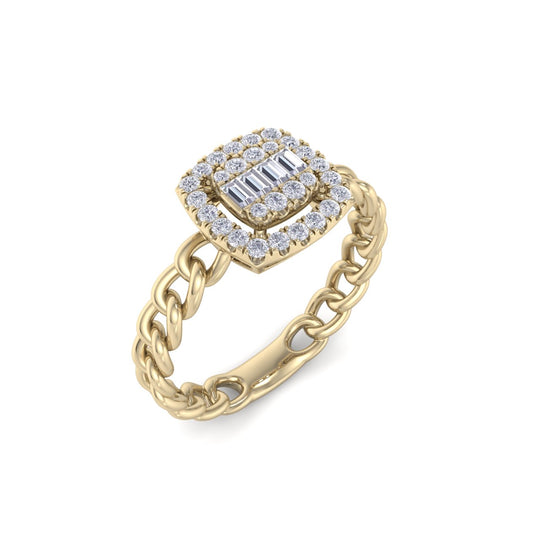 Ring with chain band in yellow gold with white diamonds of 0.33 ct in weight