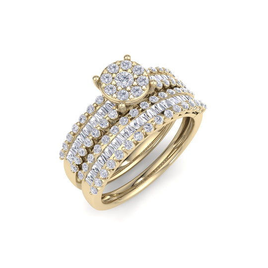 Bridal set in yellow gold with white diamonds of 1.01 ct in weight