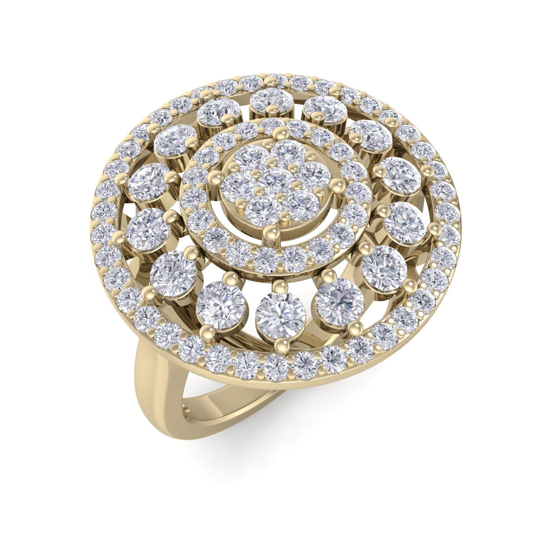 Round ring in yellow gold with white diamonds of 1.80 ct in weight