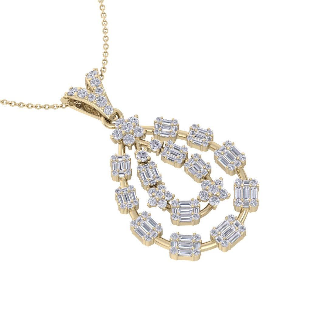 Chandelier pendant in yellow gold with white diamonds of 1.36 ct in weight