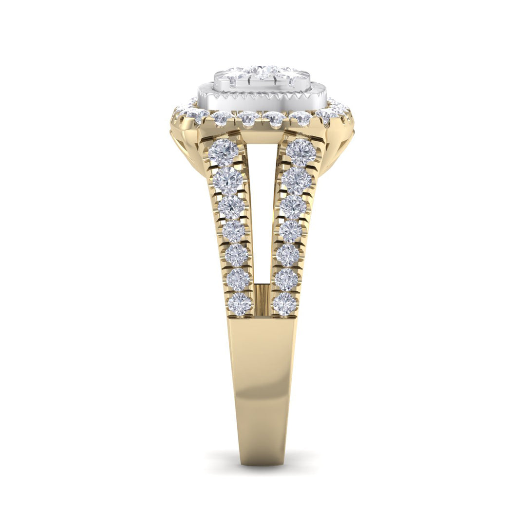Square ring in yellow gold with white diamonds of 0.84 ct in weight