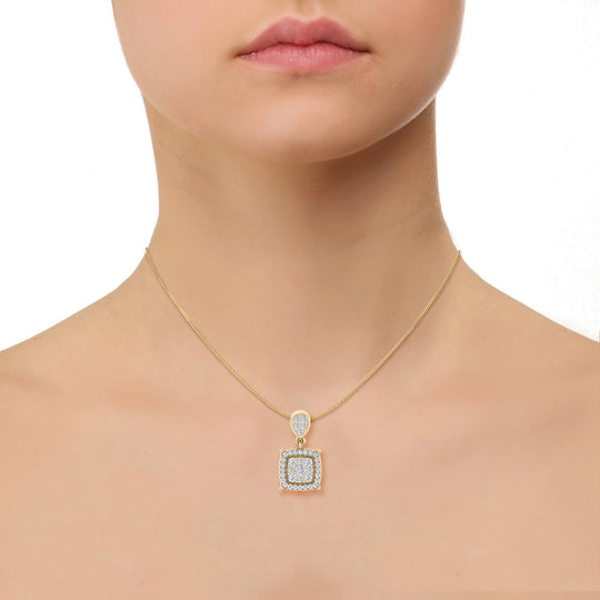 Classic square pendant in yellow gold with white diamonds of 0.27 ct in weight - HER DIAMONDS®