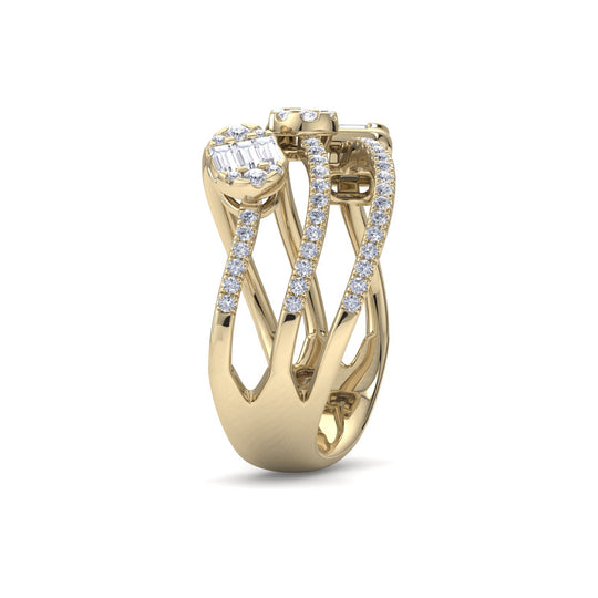 Multi-band ring in yellow gold with white diamonds of 1.49 ct in weight