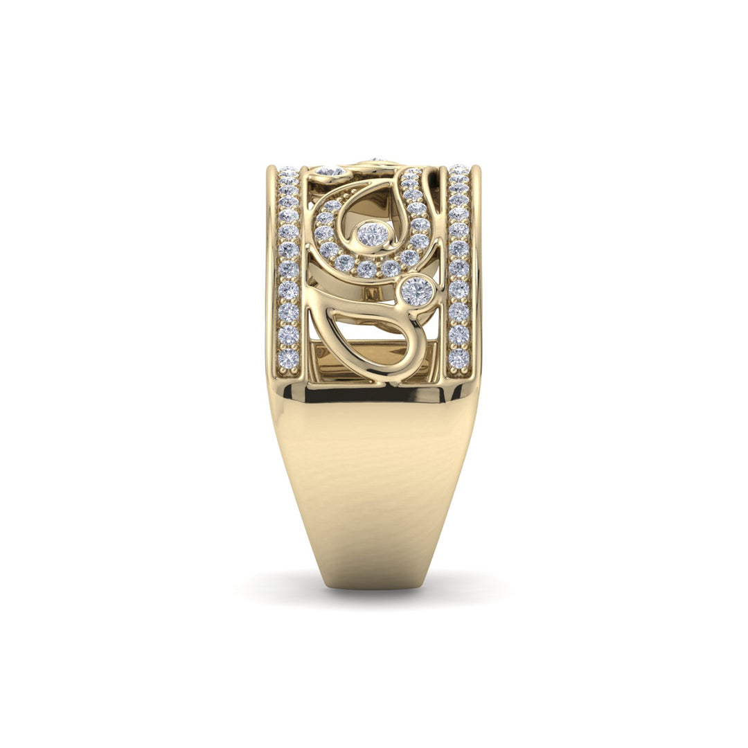 Wide ring in yellow gold with white diamonds of 0.48 ct in weight