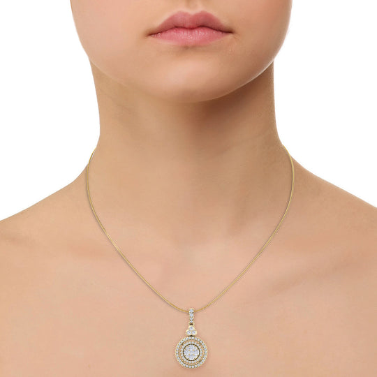 Round pendant in yellow gold with white diamonds of 0.65 ct in weight - HER DIAMONDS®