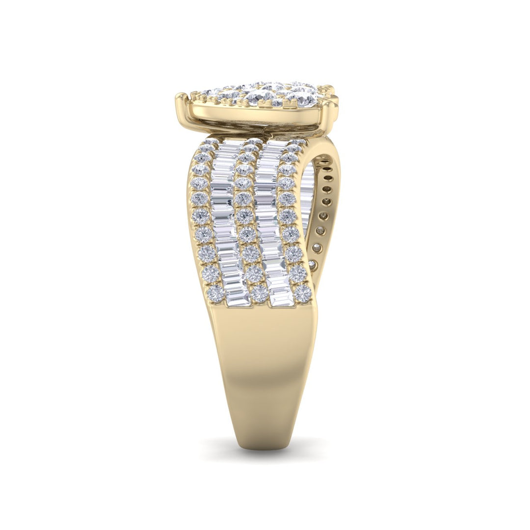 Heart wave ring in yellow gold with white diamonds of 1.82 ct in weight - HER DIAMONDS®