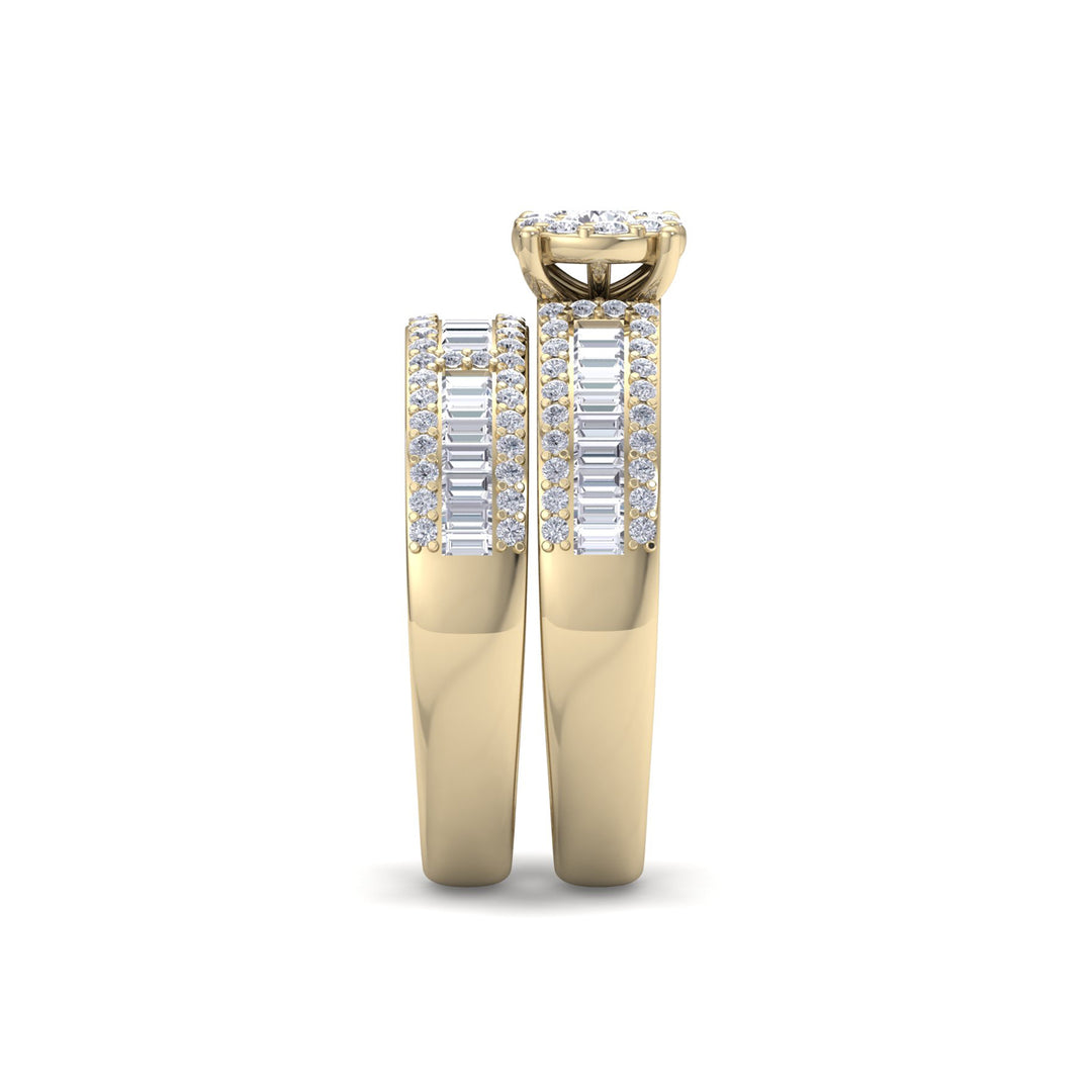 Bridal set in yellow gold with white diamonds of 0.86 ct in weight